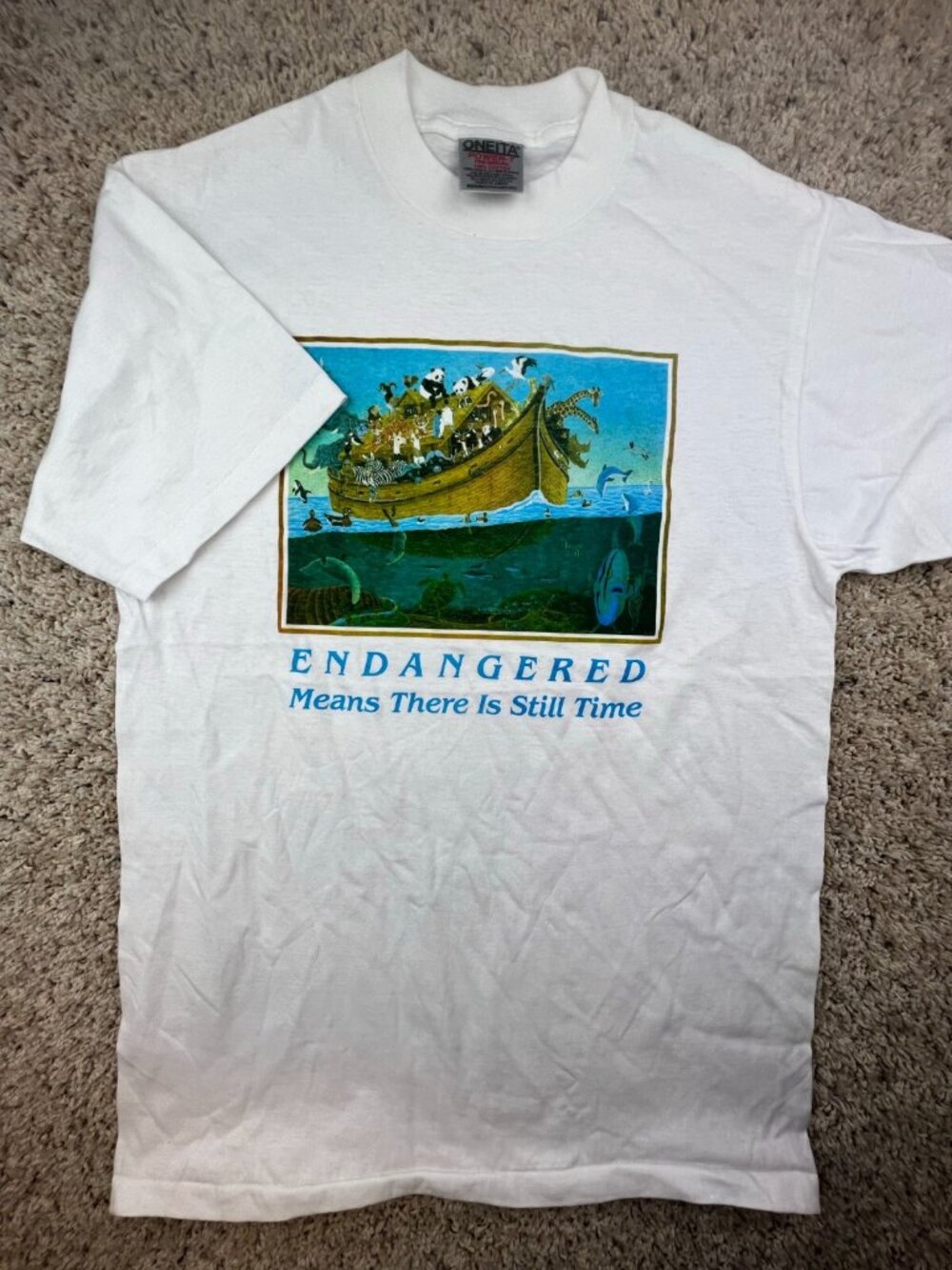 Oneita Power T Cotton White Medium USA Endangered Means There’s Still Time￼